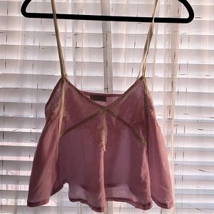 Pink & white lace Tobi crop tank